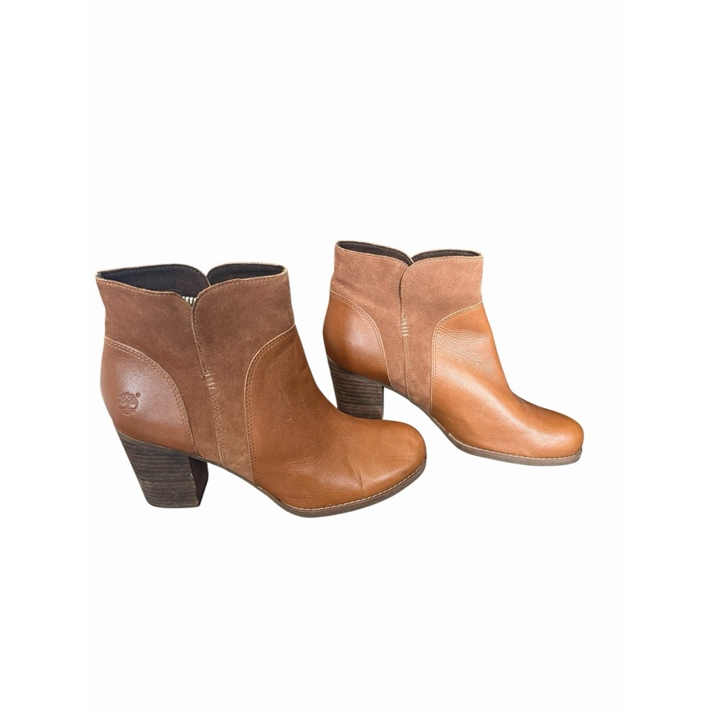 Timberland Women's 9 Cowboy Rudston Brown Leather suede Ankle Heeled Boots A1060